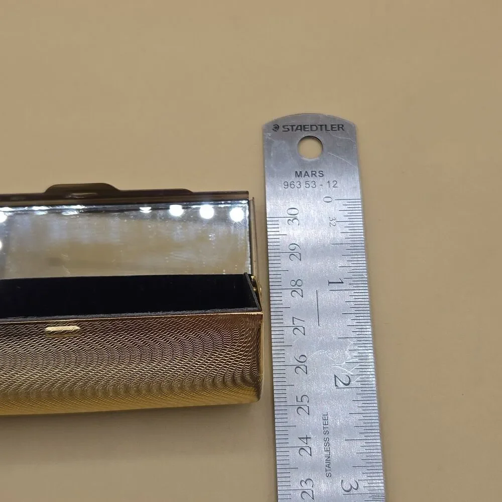 Vintage Gold Tone Lipstick Case Mirrored Interior 1980s Metal Tube Holder